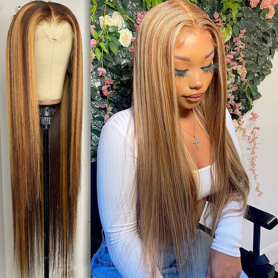 Uglam 4X4 Closure Wig Piano Color Highlight #4/27 Straight